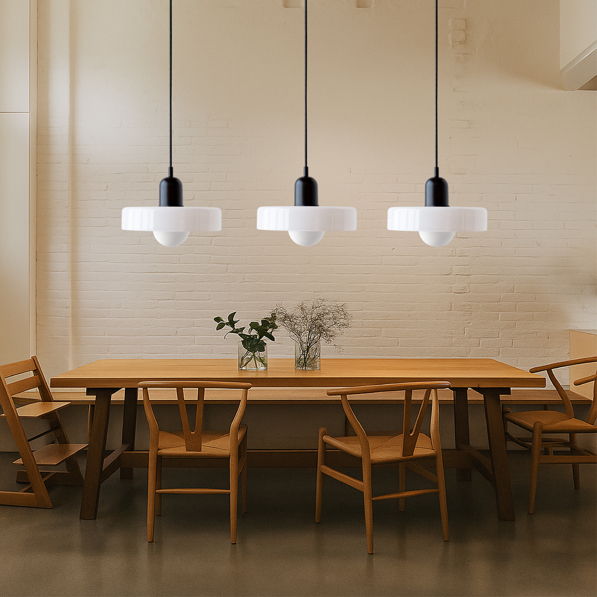3-Light Bauhaus Pendant Light with Coloured Glass Shades, G9