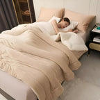 Reversible Flannel and Sherpa Fleece Blanket for Sofa and Bed