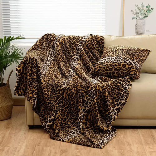 Animal Print Flannel Throw Blanket for Sofa and Bed