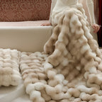 Faux Fur Throw Blanket with Embossed Bubble Texture