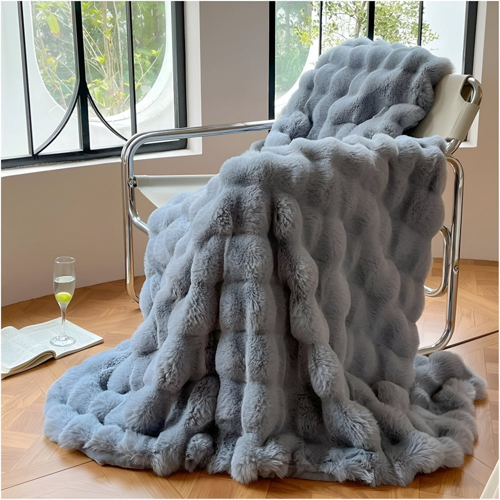 Faux Fur Throw Blanket with Embossed Bubble Texture