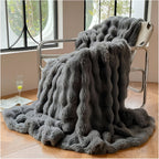 Faux Fur Throw Blanket with Embossed Bubble Texture