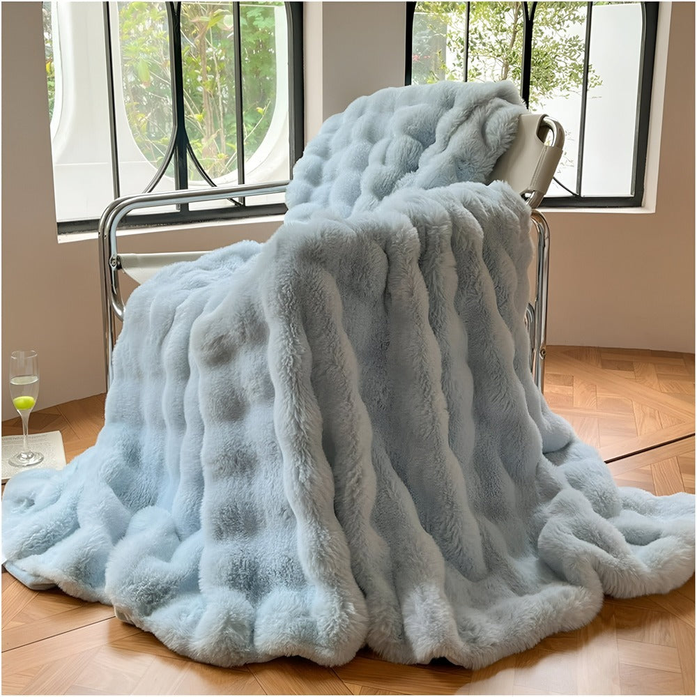 Faux Fur Throw Blanket with Embossed Bubble Texture
