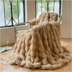 Faux Fur Throw Blanket with Embossed Bubble Texture