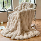 Faux Fur Throw Blanket with Embossed Bubble Texture
