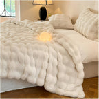 Faux Fur Throw Blanket with Embossed Bubble Texture
