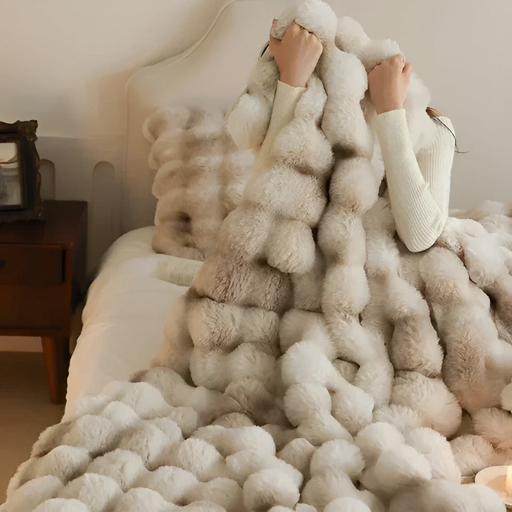 Faux Fur Throw Blanket with Embossed Bubble Texture