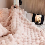 Faux Fur Throw Blanket with Embossed Bubble Texture