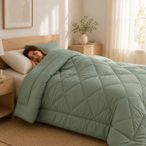All-in-One Quilted Duvet with 2 Pillowcases, No Cover Needed