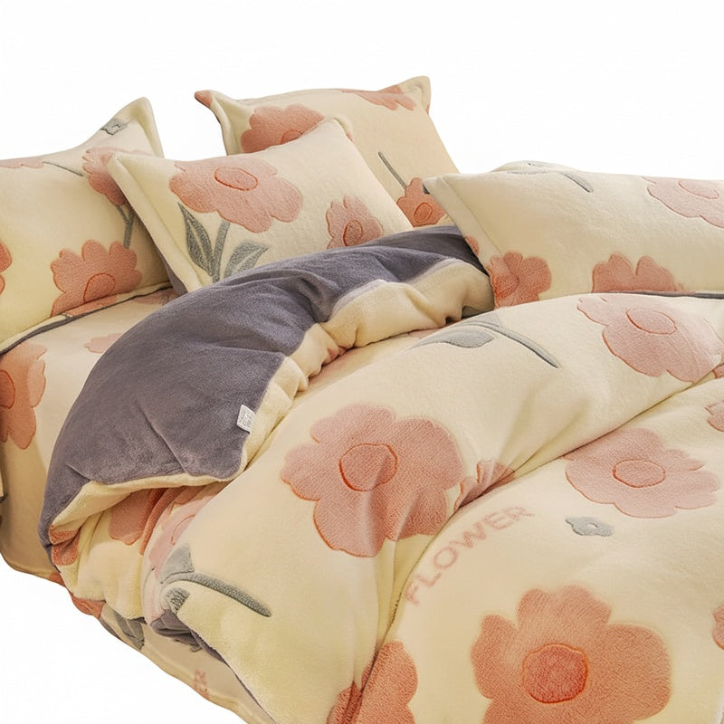 Flannel Fleece Duvet Cover Set with 2 Pillowcases