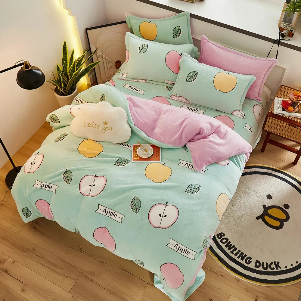 Flannel Fleece Duvet Cover Set with 2 Pillowcases