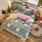 Flannel Fleece Duvet Cover Set with 2 Pillowcases