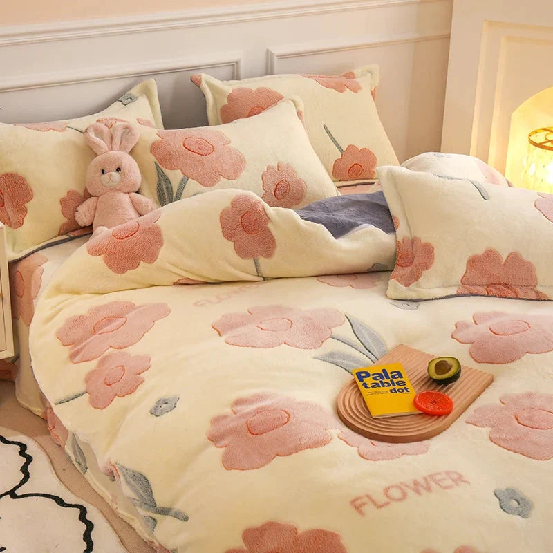Flannel Fleece Duvet Cover Set with 2 Pillowcases
