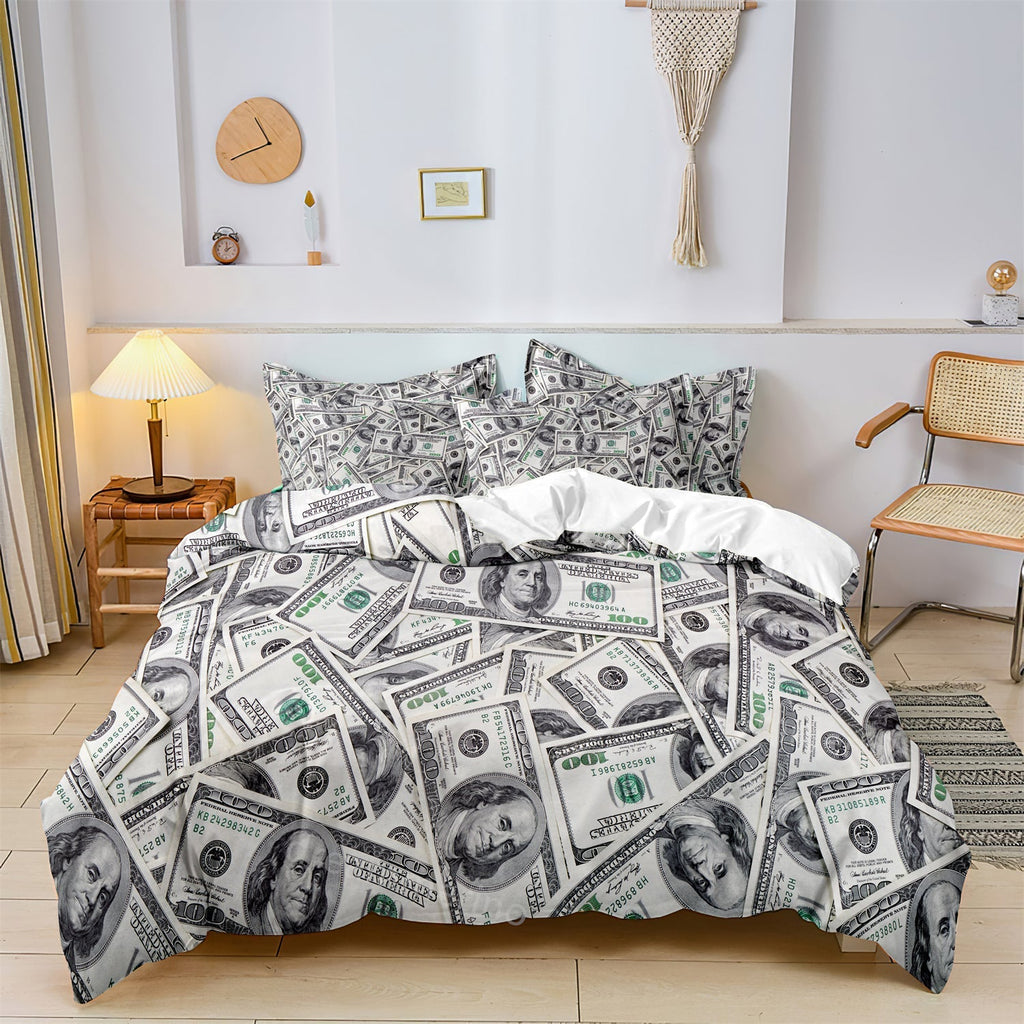 Dollar Bill Print Duvet Cover Set with Zip Closure