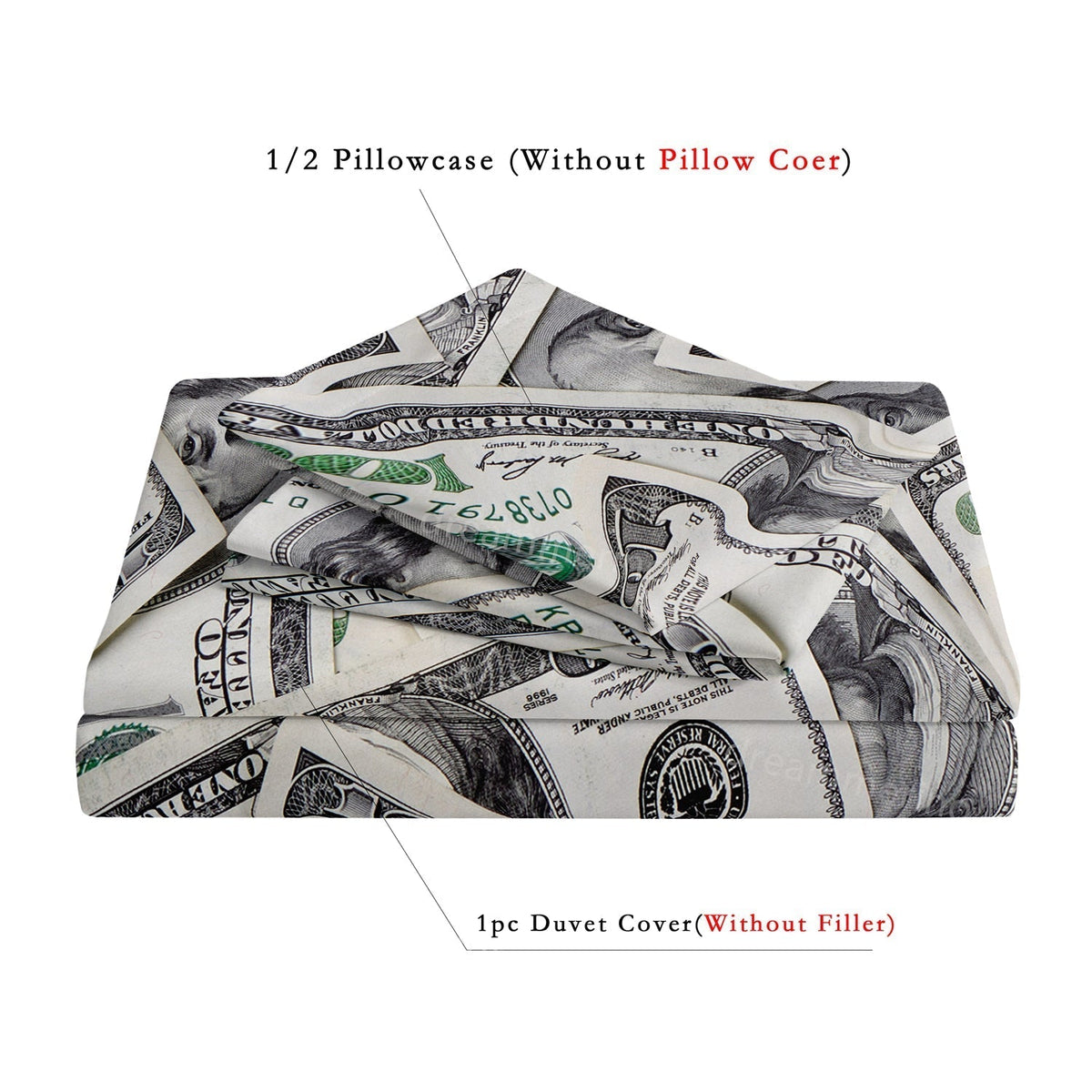 Dollar Bill Print Duvet Cover Set with Zip Closure