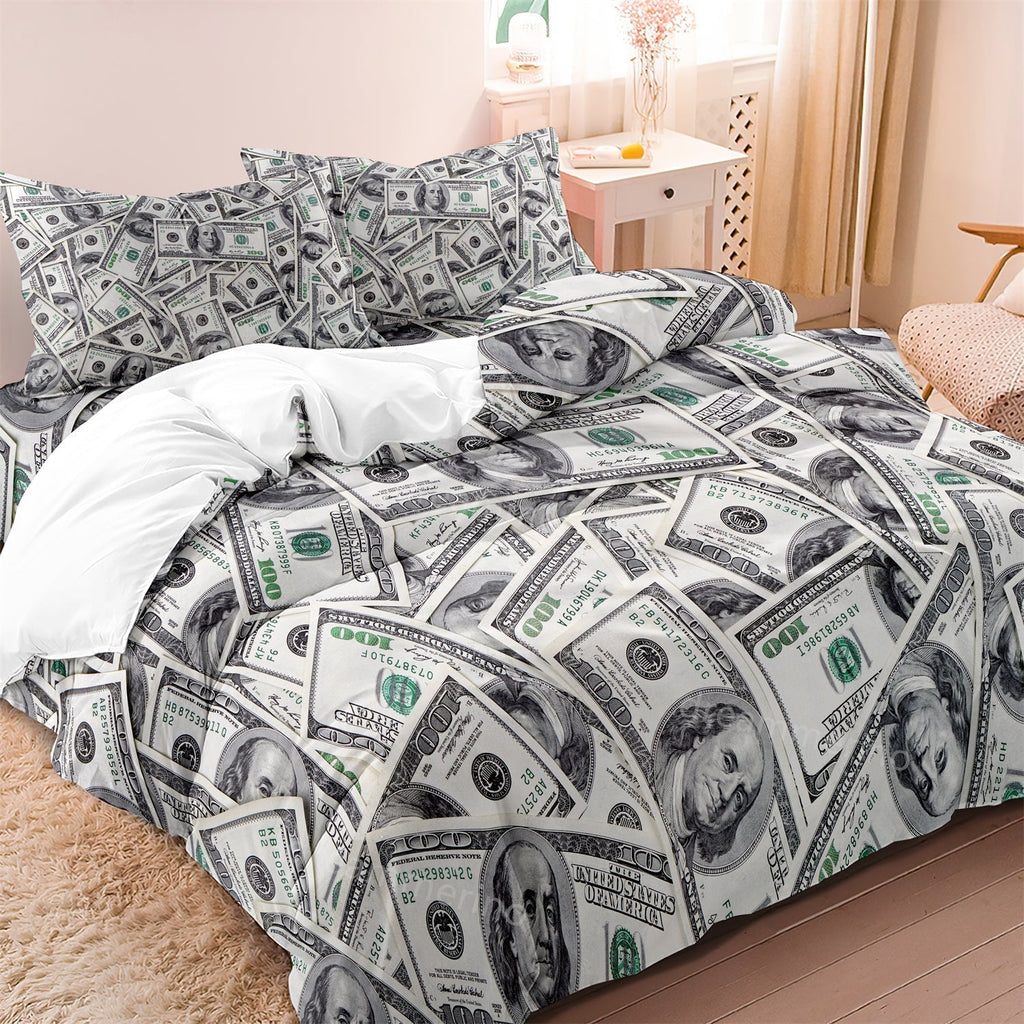 Dollar Bill Print Duvet Cover Set with Zip Closure
