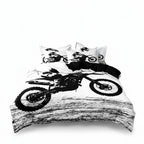 Motocross Print Duvet Cover Set in Black and White