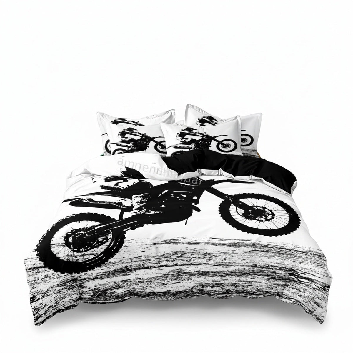 Motocross Print Duvet Cover Set in Black and White