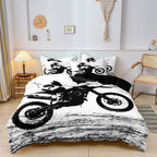 Motocross Print Duvet Cover Set in Black and White