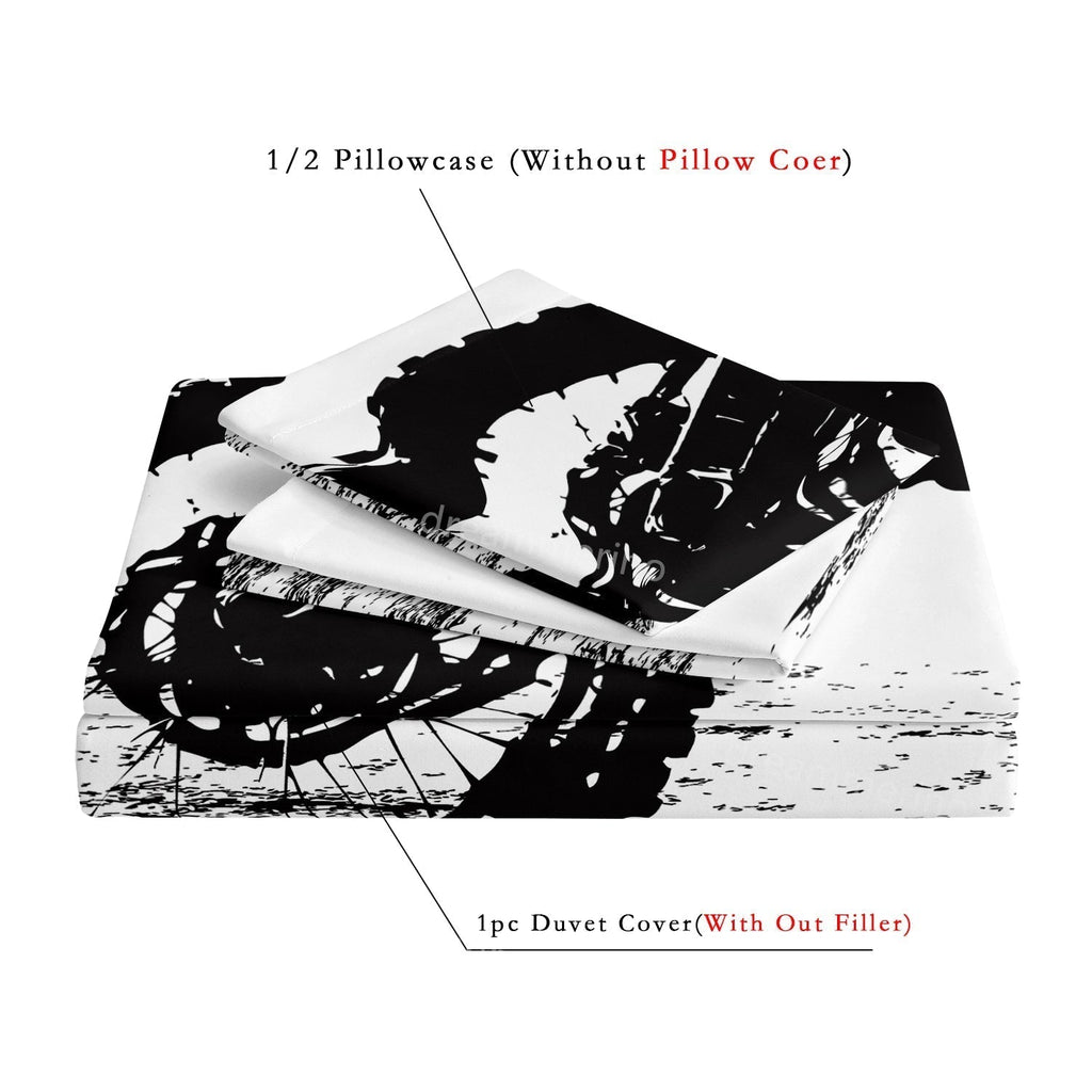 Motocross Print Duvet Cover Set in Black and White