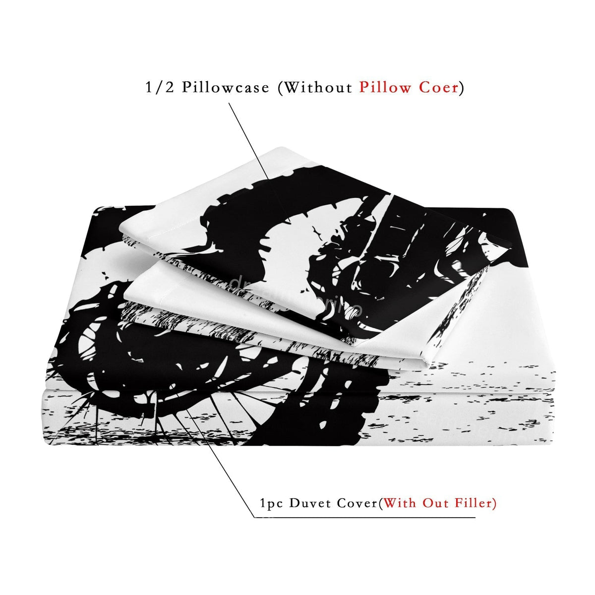 Motocross Print Duvet Cover Set in Black and White