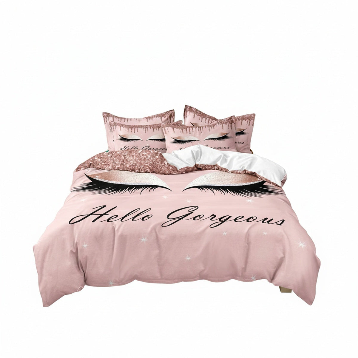 Eyelash Print Duvet Cover Set with Rose Gold Zip