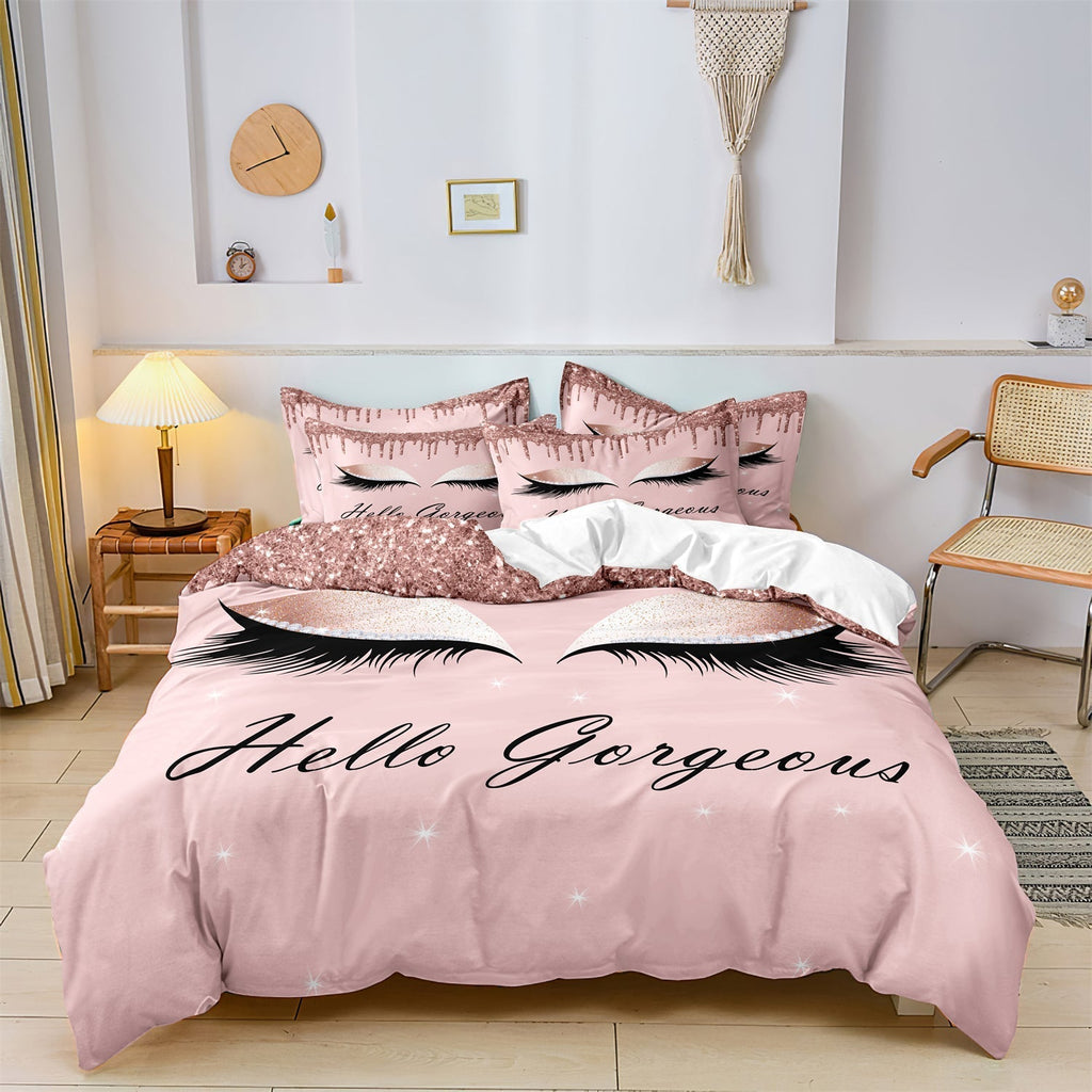 Eyelash Print Duvet Cover Set with Rose Gold Zip