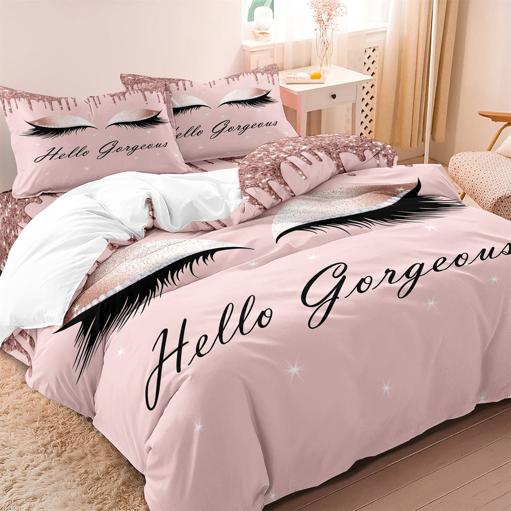 Eyelash Print Duvet Cover Set with Rose Gold Zip
