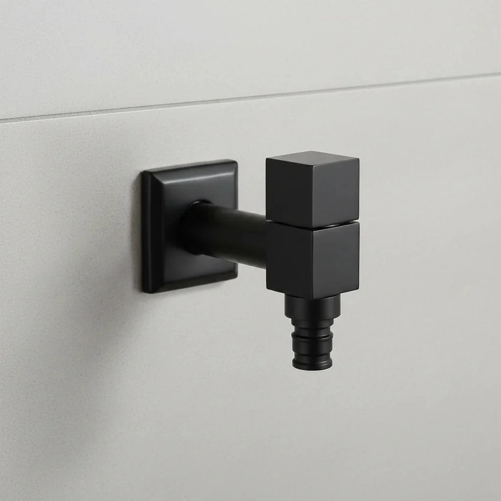 Brass Wall-Mounted Garden Tap with Hose Connector, Matt Black