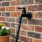 Brass Wall-Mounted Garden Tap with Hose Connector, Matt Black