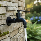 Brass Wall-Mounted Garden Tap with Hose Connector, Matt Black