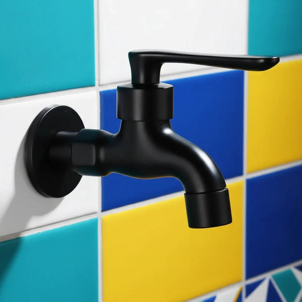 Brass Wall-Mounted Garden Tap with Hose Connector, Matt Black