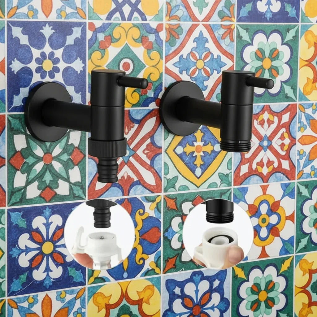 Brass Wall-Mounted Garden Tap with Hose Connector, Matt Black