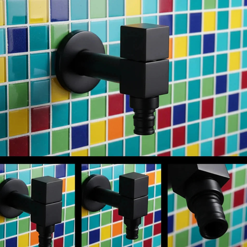 Brass Wall-Mounted Garden Tap with Hose Connector, Matt Black