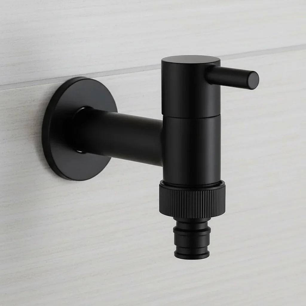 Brass Wall-Mounted Garden Tap with Hose Connector, Matt Black