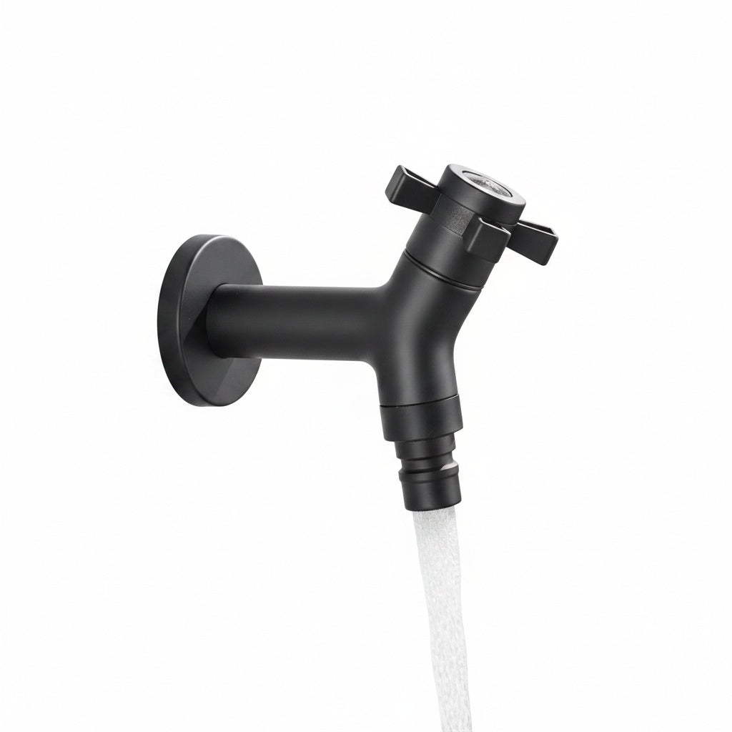 Wall-Mounted Garden Tap with Hose Connector, Stainless Steel