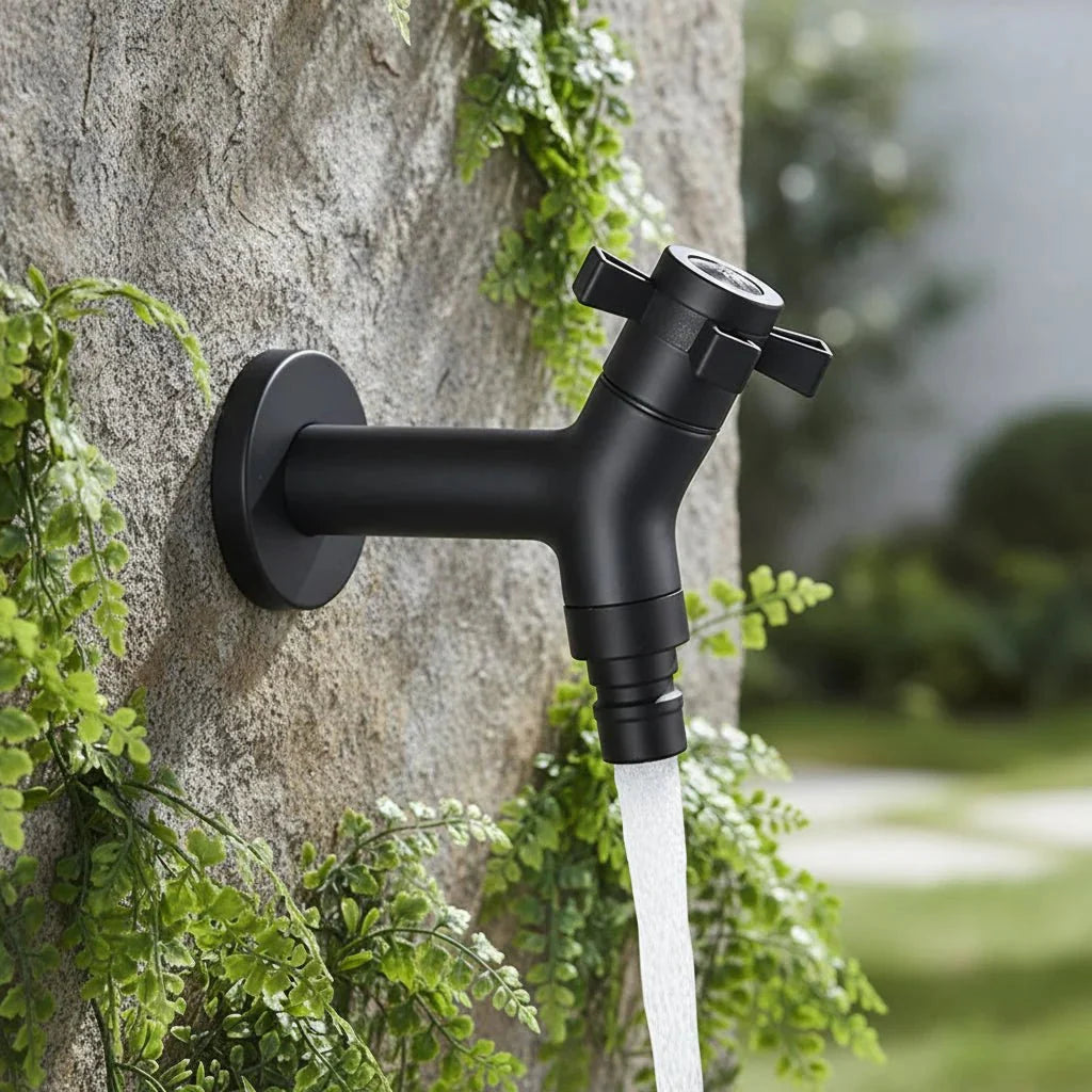 Wall-Mounted Garden Tap with Hose Connector, Stainless Steel