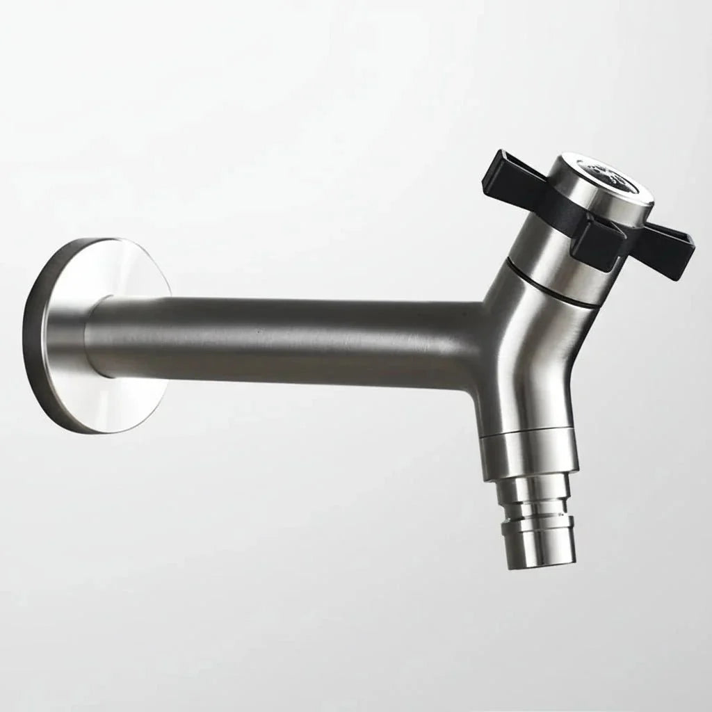 Wall-Mounted Garden Tap with Hose Connector, Stainless Steel