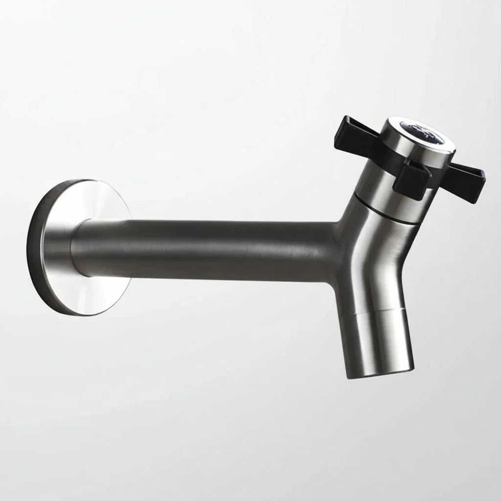 Wall-Mounted Garden Tap with Hose Connector, Stainless Steel