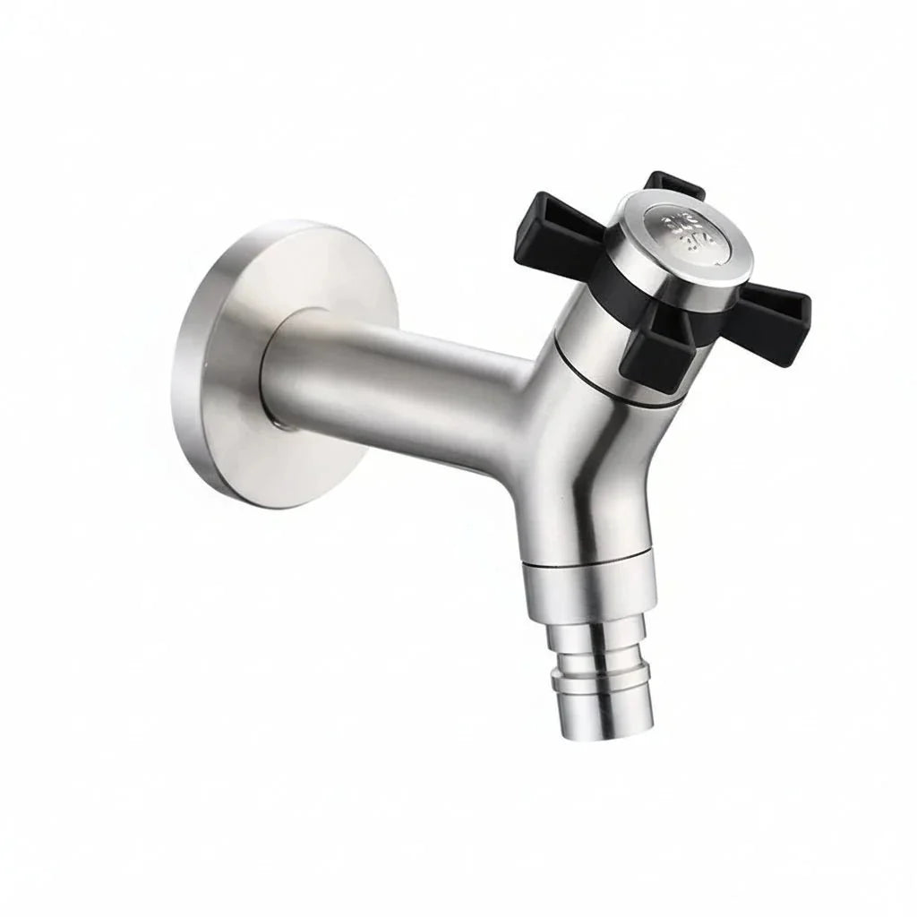 Wall-Mounted Garden Tap with Hose Connector, Stainless Steel