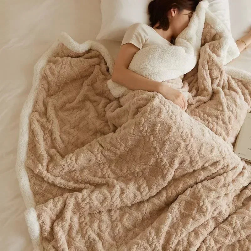 Double-Layer Winter Blanket, Fleece and Lambswool Look, 5 Sizes
