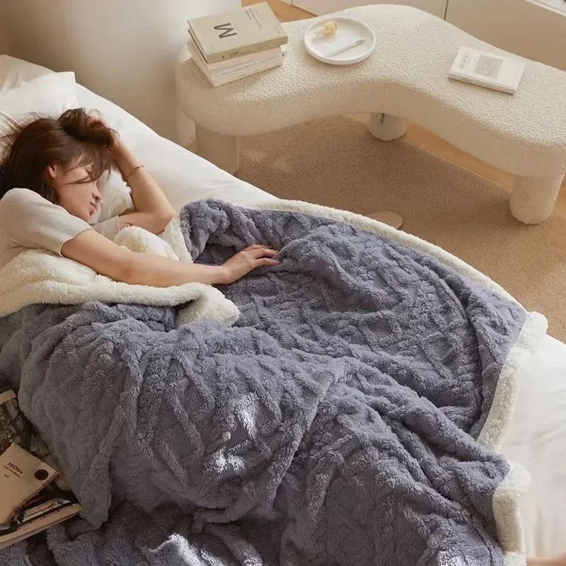 Double-Layer Winter Blanket, Fleece and Lambswool Look, 5 Sizes
