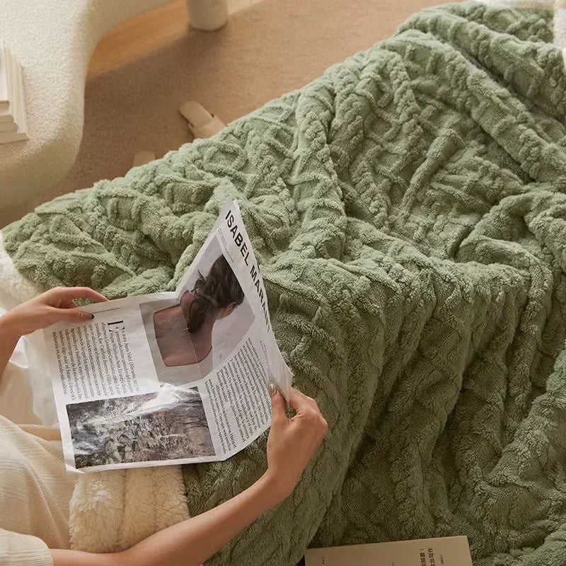 Double-Layer Winter Blanket, Fleece and Lambswool Look, 5 Sizes