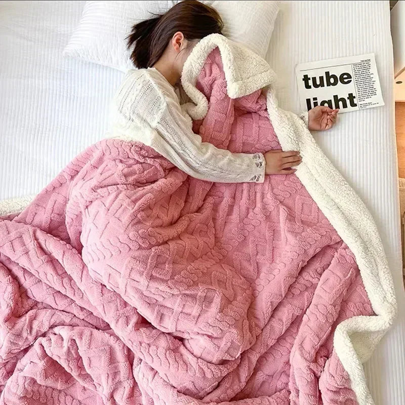 Double-Layer Winter Blanket, Fleece and Lambswool Look, 5 Sizes
