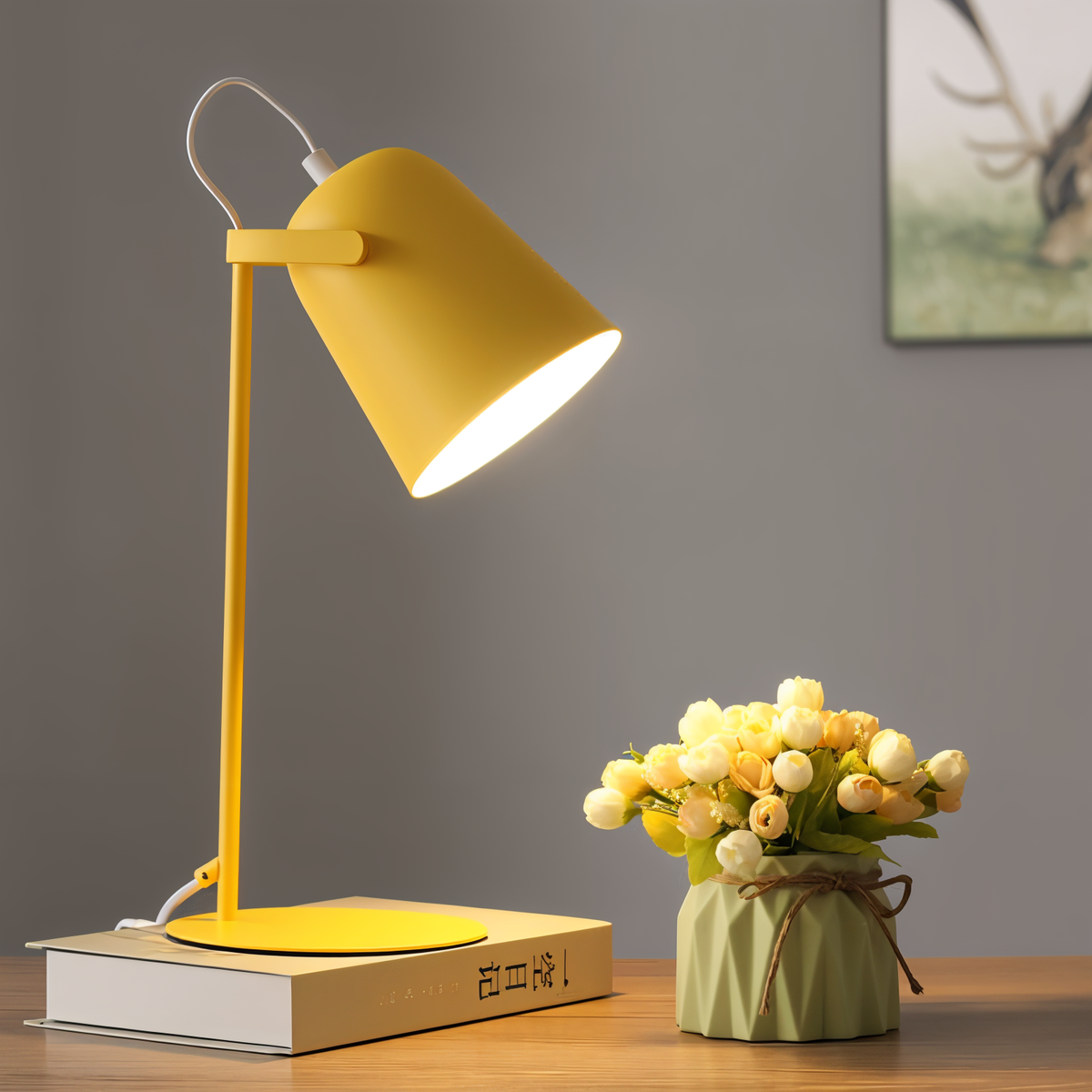 Scandi Desk Lamp with Tilting Shade and Inline Switch