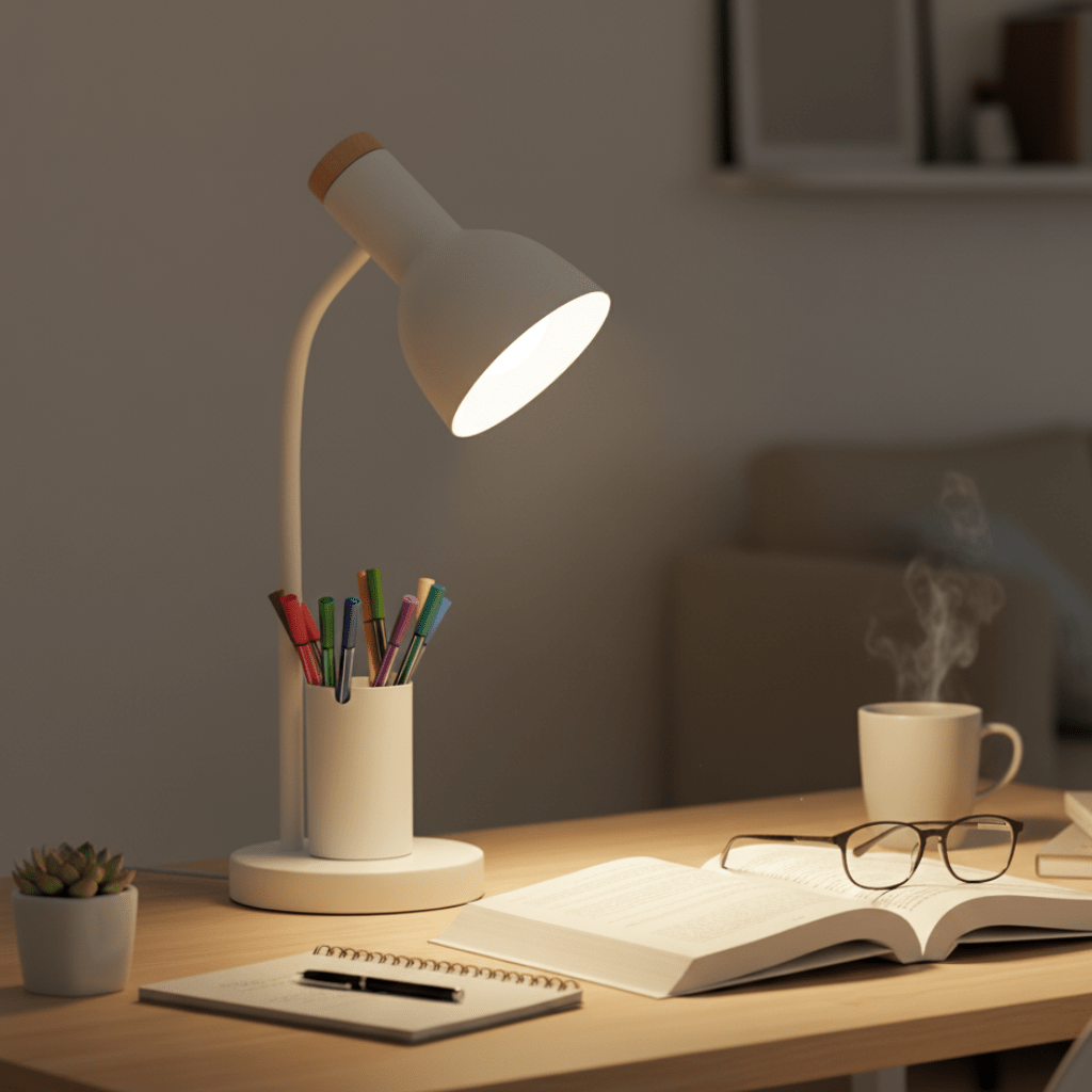 Scandi Desk Lamp with Pen Holder and Flexible Neck