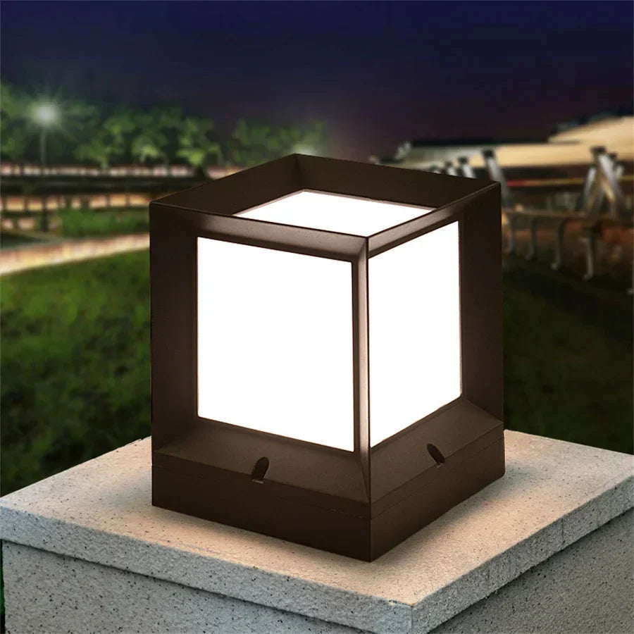 Modern Square Garden Post Light, E27, Four Sizes