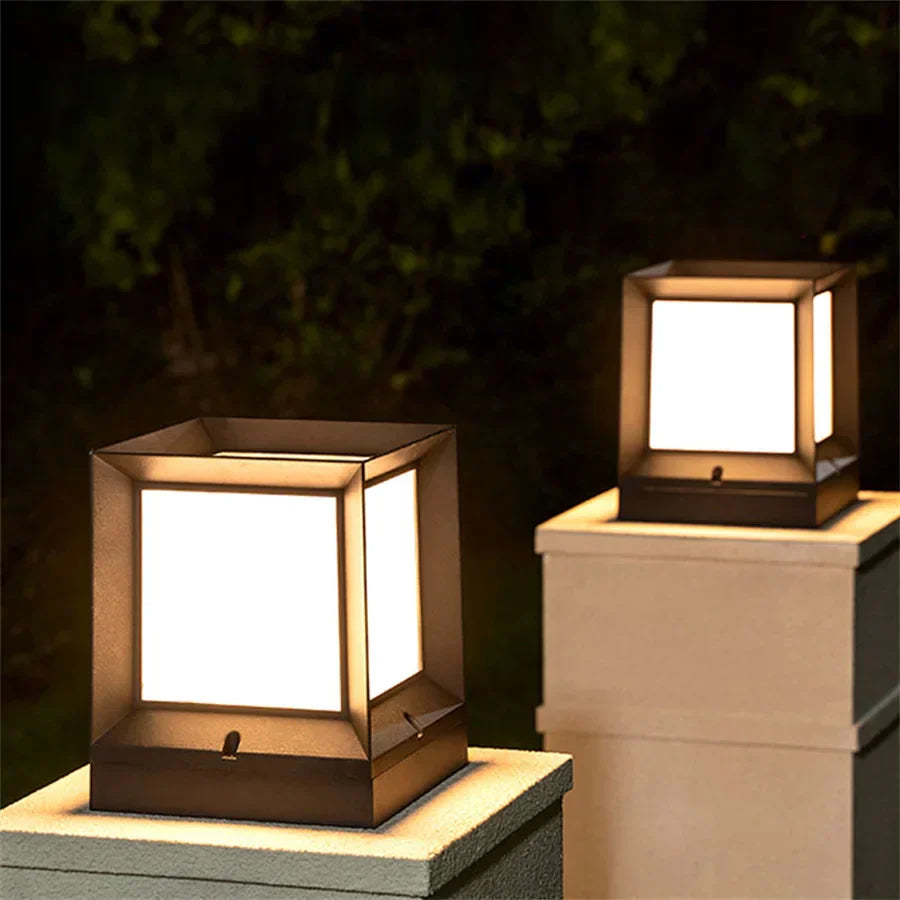 Modern Square Garden Post Light, E27, Four Sizes