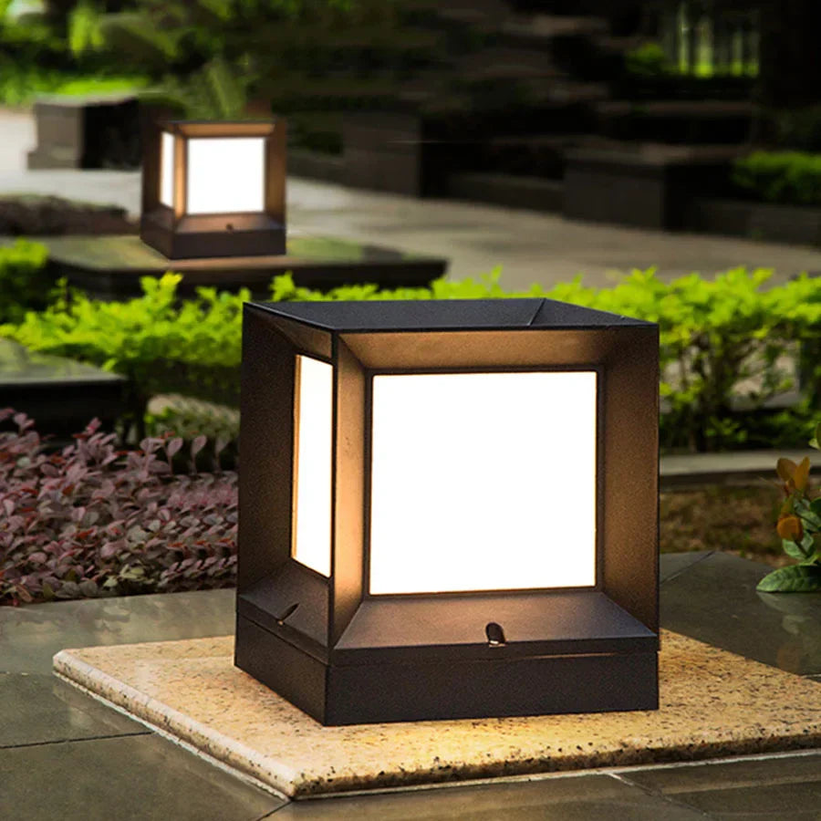 Modern Square Garden Post Light, E27, Four Sizes