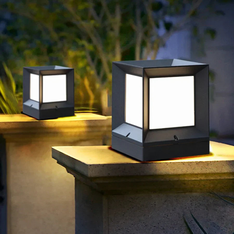Modern Square Garden Post Light, E27, Four Sizes
